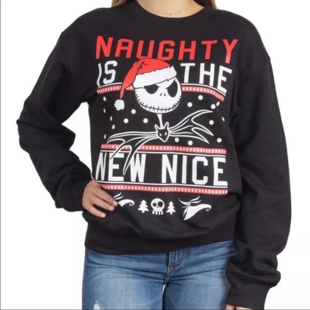 Disney The Nightmare Before Christmas Naughty Nice Black Red White Sweater